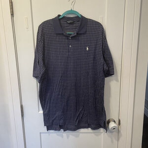 Polo Golf Ralph Lauren Shirt Men XL Blue White 100 Cotton Short Sleeve Check